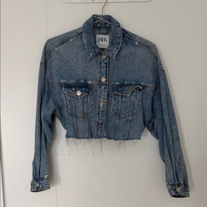 Zara Distressed Blue Denim Jacket